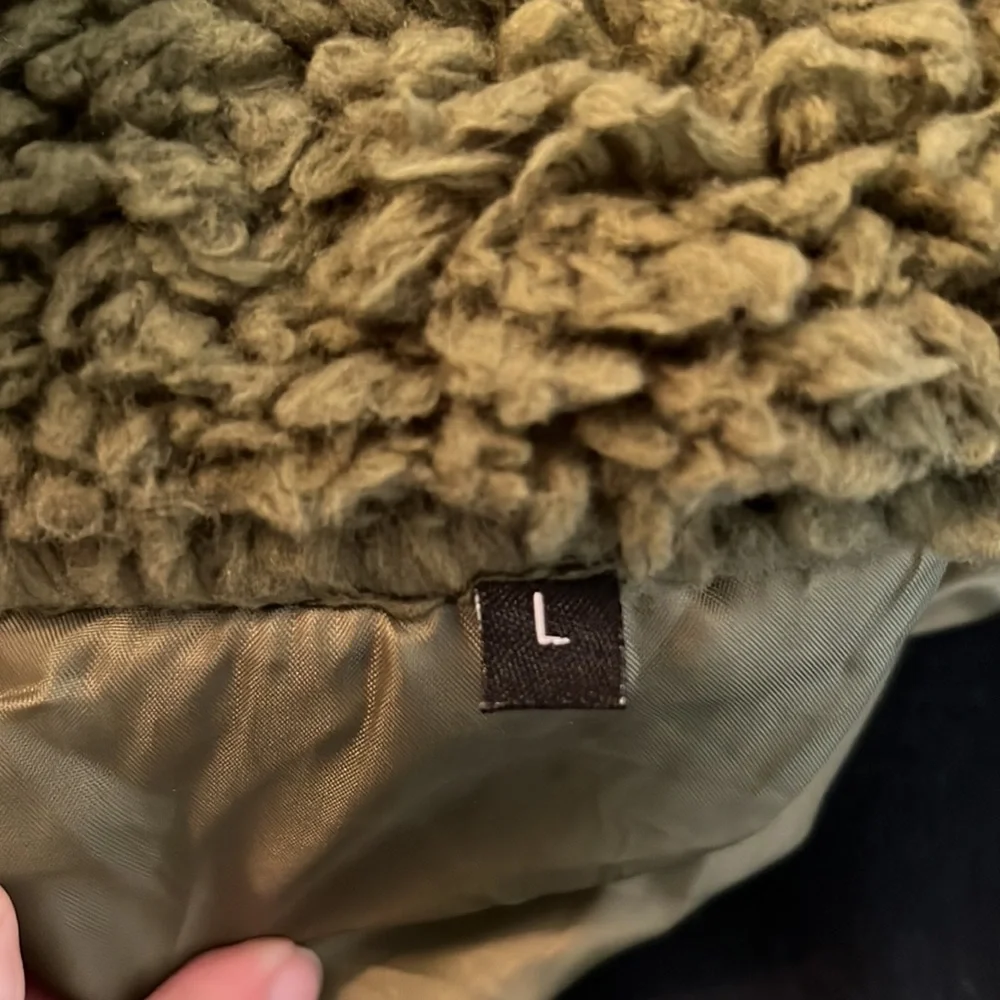 Olive green fuzzy jacket - Fleece Open Front Casual Coat with Pockets size large - Picture 5 of 8